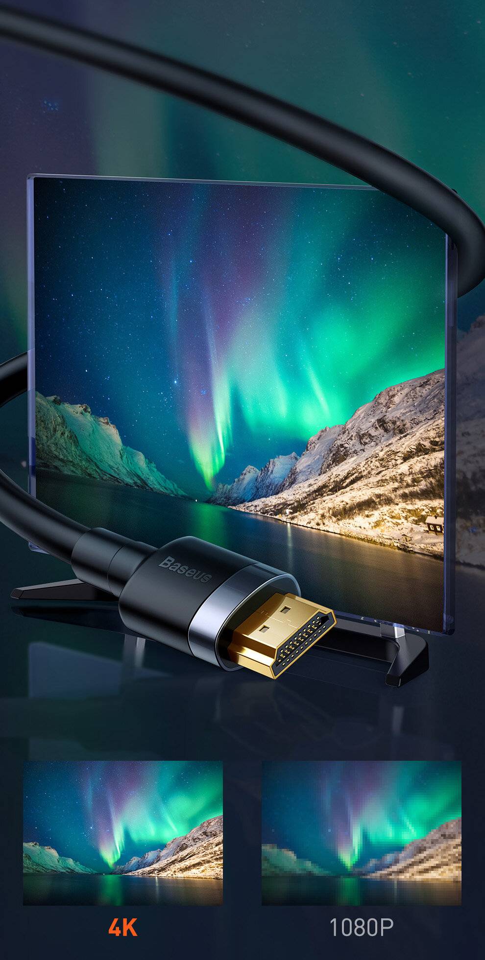 Bekroonde afbeelding voor Baseus CADKLF-F01 HDMI-kabel 2 m HDMI Type A (standaard) zwart