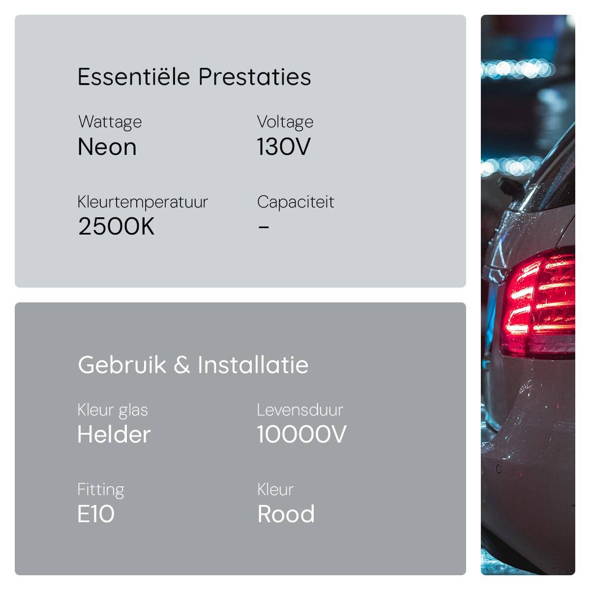 OE Lightning Neonlamp E10 vervanglamp - 130V - Rood - T10 - 10x28mm - Dimbaar - 3 stuks-2