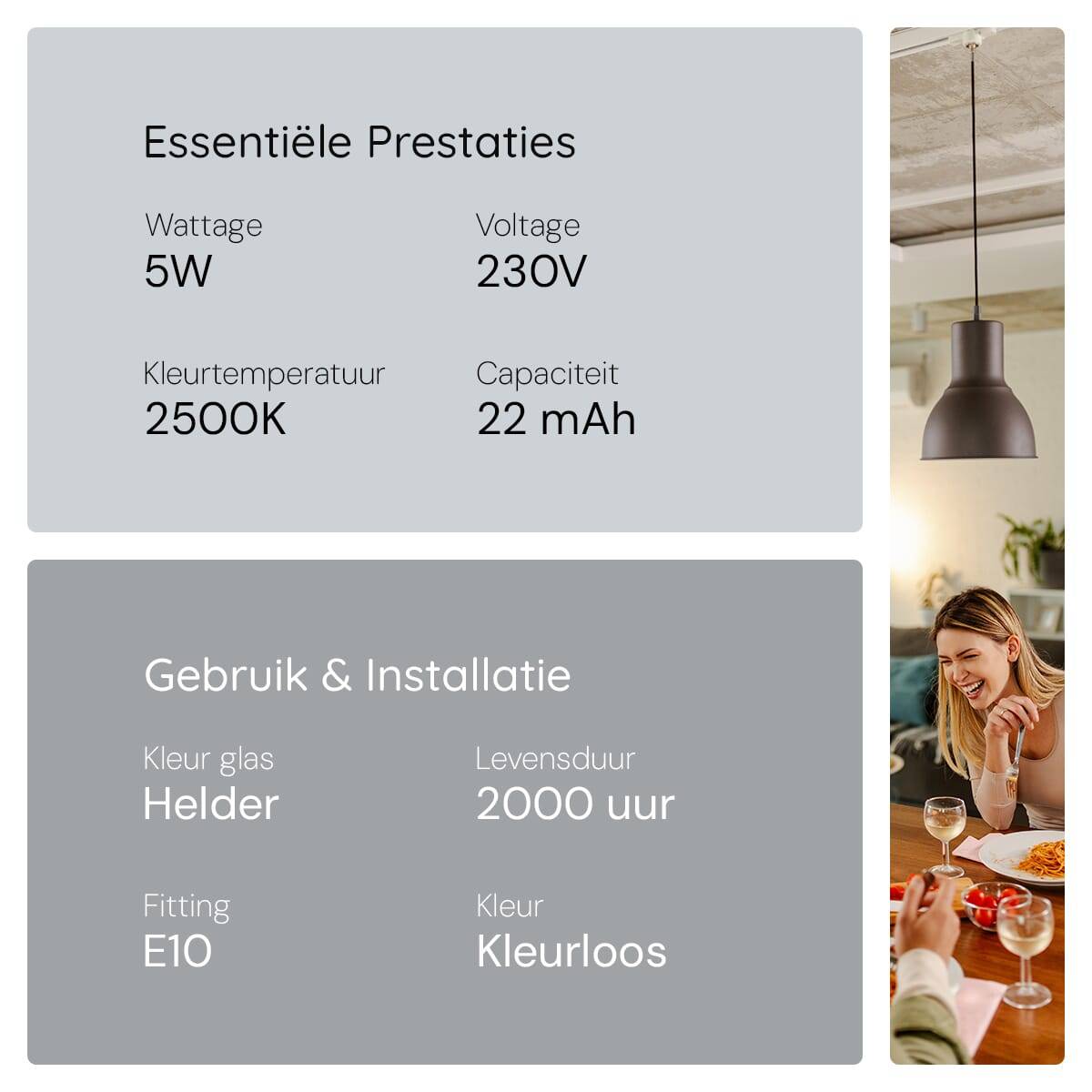 OE Lightning Signaallamp E10 vervanglamp - 5W 230V - 2500K Wit - T10 - 10x28mm - 22mA - Dimbaar - 5 stuks-4