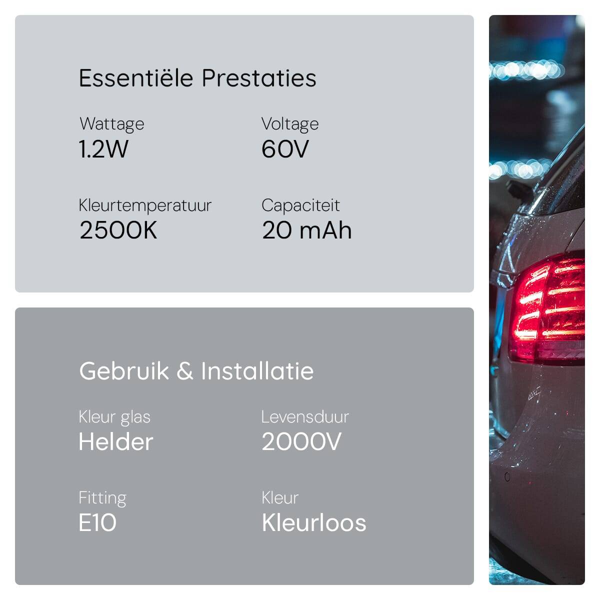 OE Lightning Signaallamp E10 vervanglamp - 1.2W 60V - 2500K Wit - T9 - 9x23mm - 20mA - Dimbaar - 3 stuks-4