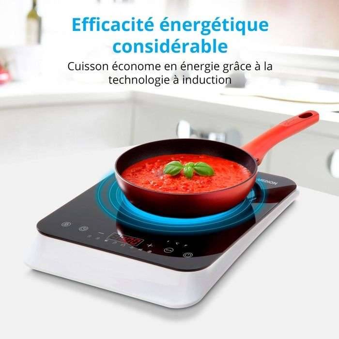 Inductiekookplaat - MEDION MD18490 - 1 pit - 2000W - 60/240°C - 8 programma's - L 29 x D 36 x H 6 cm - Wit/Zwart-1