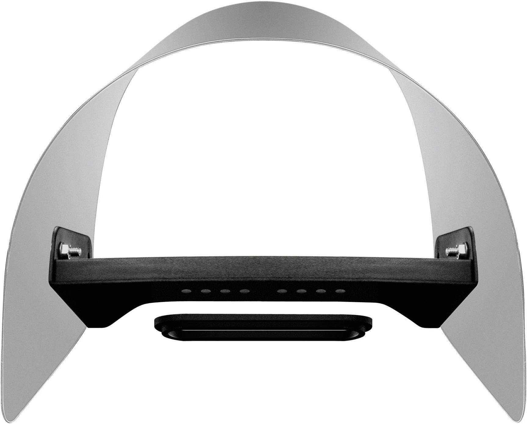 Moderne, gebogen design afzuigkap met verlichte bedieningselementen en geïntegreerd filter, geschikt voor keukengebruik.