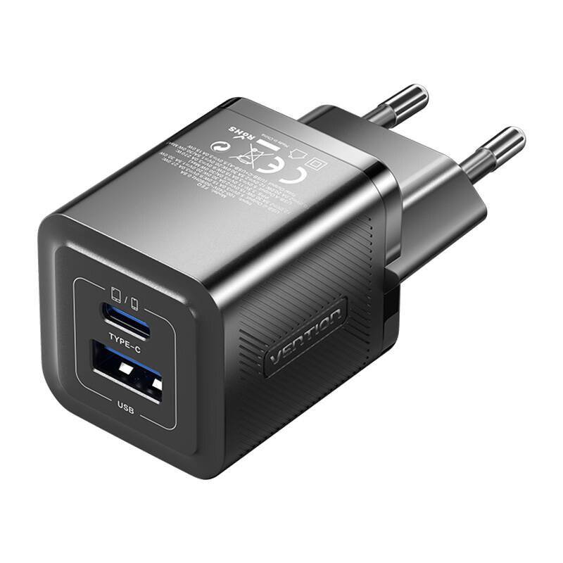 Bekroonde afbeelding voor Vention-oplader 1x USB-A 1x USB-C GaN 30W
