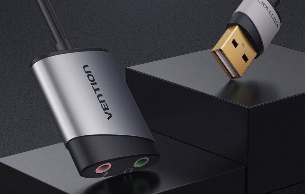 Bekroonde afbeelding voor Vention USB externe geluidskaart 0,15 MB grijs metaal type
