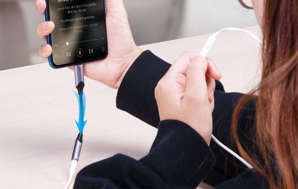 Vention USB-C mannelijk naar 3,5 mm koptelefoonaansluiting met DAC-adapter 0,1 m grijs aluminiumlegering type-2