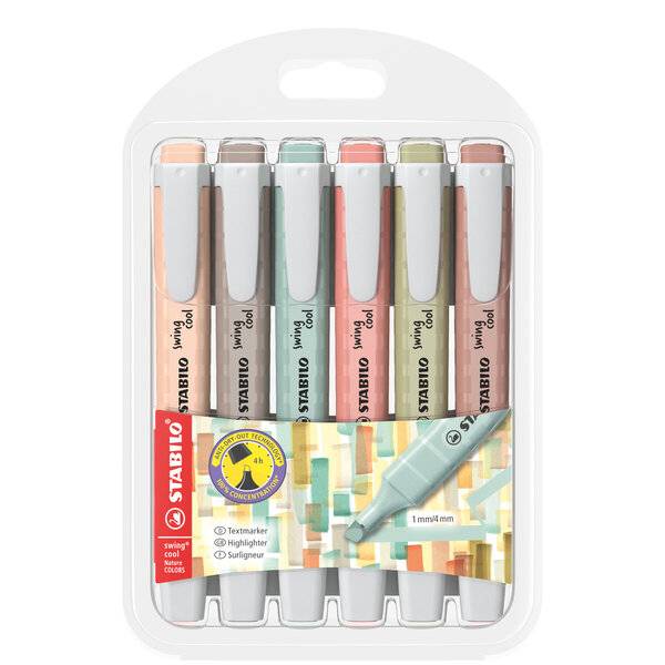 Markeerstift STABILO Swing cool nature colors assorti 6 stuks-0