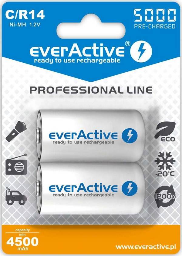 EAV Herlaadbare batterijen everActive Ni-MH R14 C 5000 mAh Professional Line