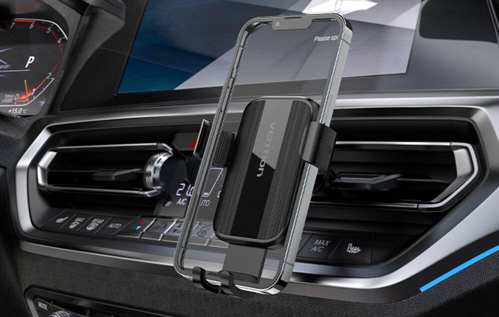 Bekroonde afbeelding voor Vention Auto-Clamping Autotelefoonhouder met eendenbekclip, zwart, vierkant, modieus model