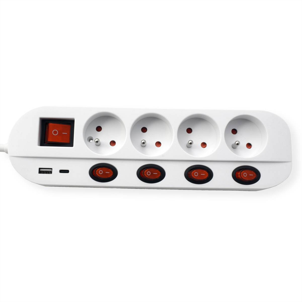 ROLINE 4-voudige stekkerdoos met schakelaar, UTE versie, USB-oplader A+C, 3 m-2