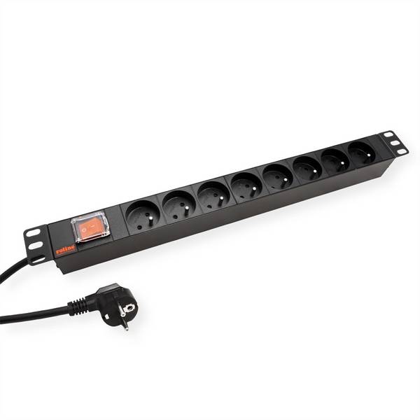 ROLINE 19" stekkerdoos 8-voudig, met aan/uit schakelaar, UTE Version, zwart, 1,8 m