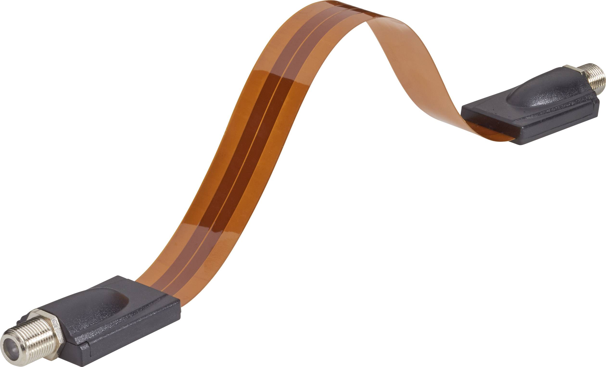 'Een flexibele platte bandkabel met twee stekkerverbindingen aan elk uiteinde.'