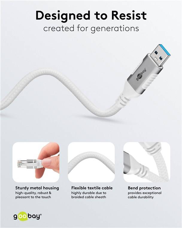 Goobay USB-A naar RJ45 LAN kabel | USB3.0 | CAT6 | wit | 1,5 meter-1
