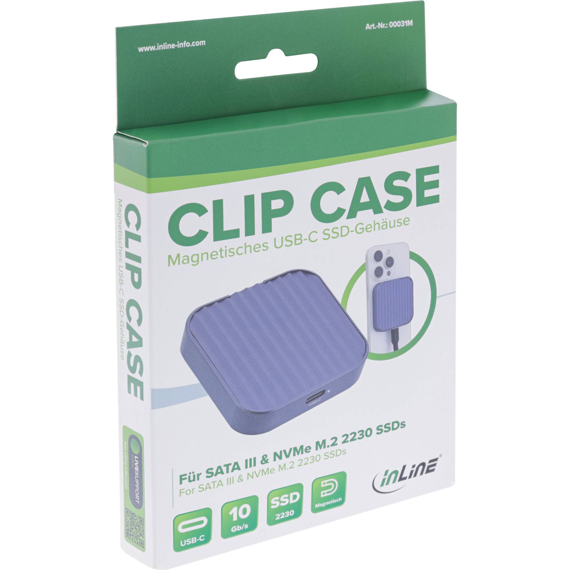 InLine® Clip Case - Magnetic USB-C enclosure for SATA III & NVMe M.2 2230 SSDs-4
