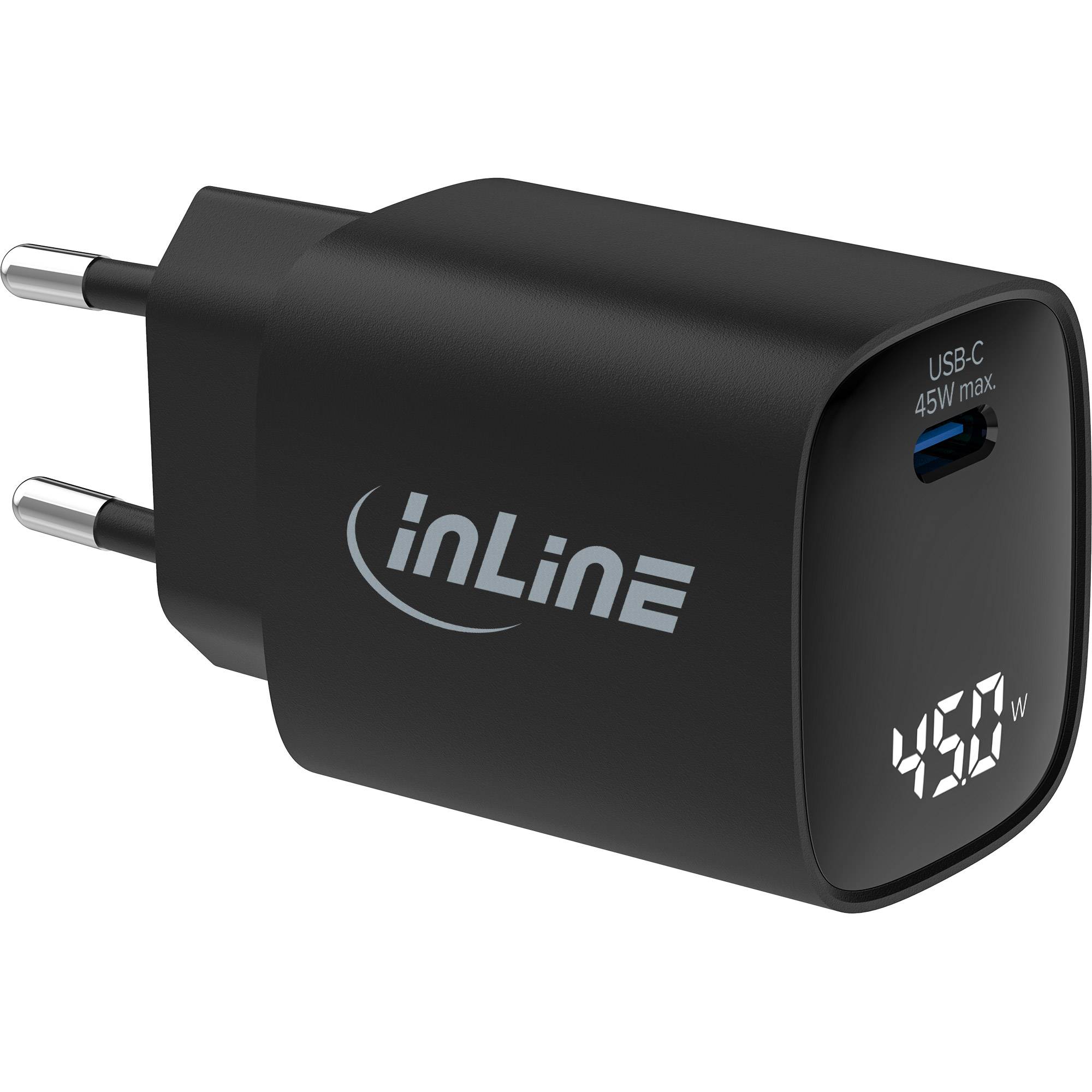 InLine USB lader | USB-C PD | GaN | 45W | display | zwart-0