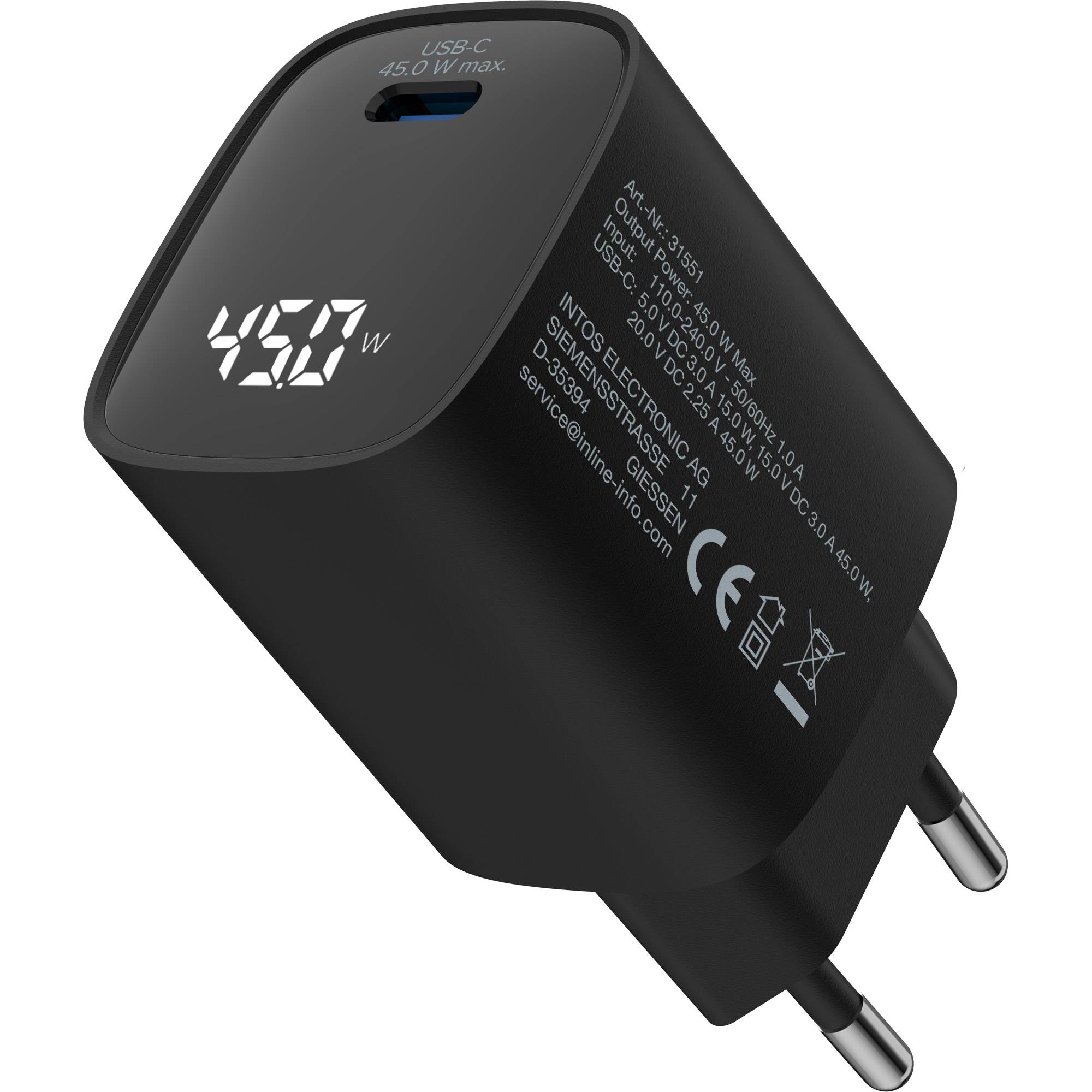 InLine USB lader | USB-C PD | GaN | 45W | display | zwart-2