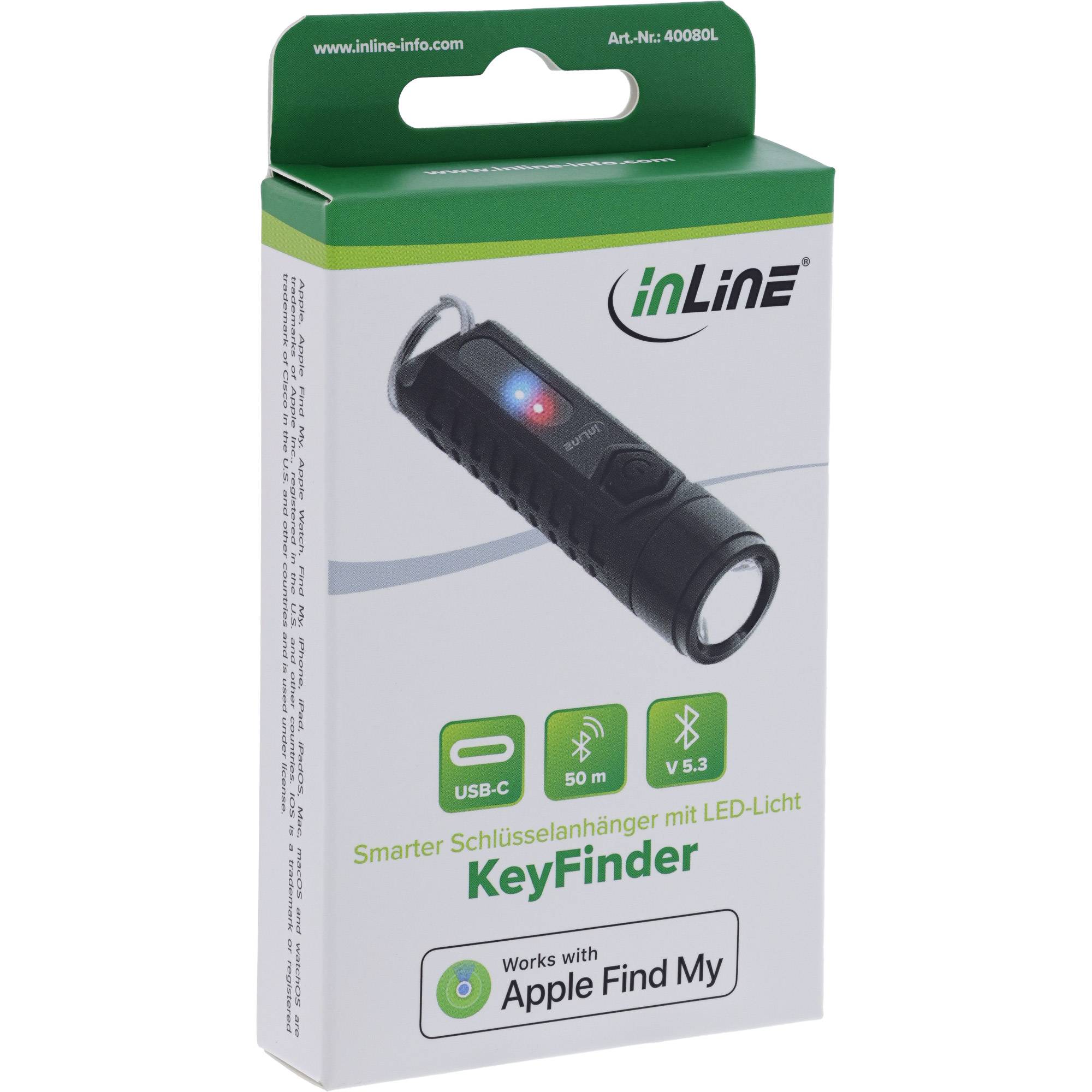 InLine® KeyFinder, slimme sleutelhanger met LED-lampje, 300mAh, IP65-4