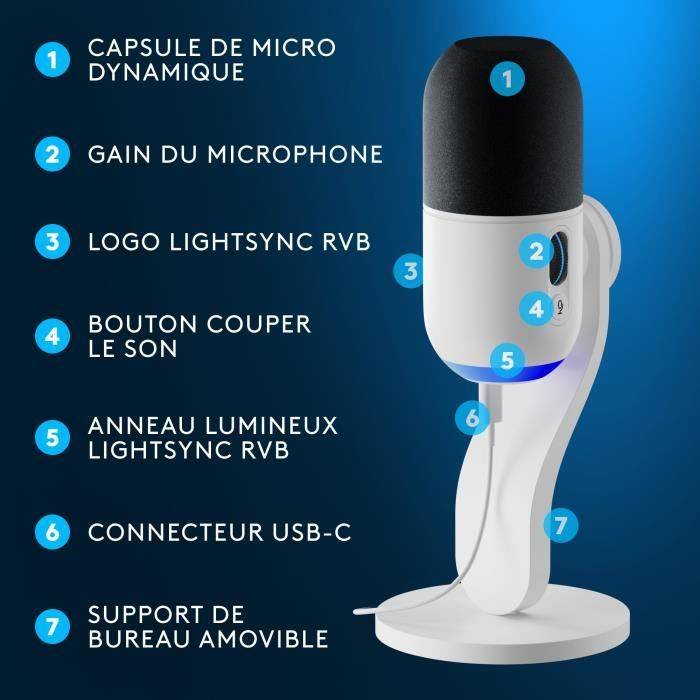 Logitech G Yeti GX Dynamic RGB Gaming Microfoon met LIGHTSYNC voor PC/Mac - Wit-2
