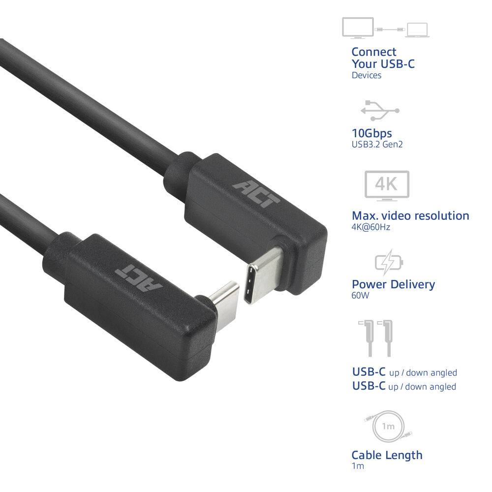 ACT AC7477 USB 3.0 Kabel | 10Gbps 60W USB Type-C® (haaks boven/beneden) naar USB Type-C® (haaks boven/beneden…-0