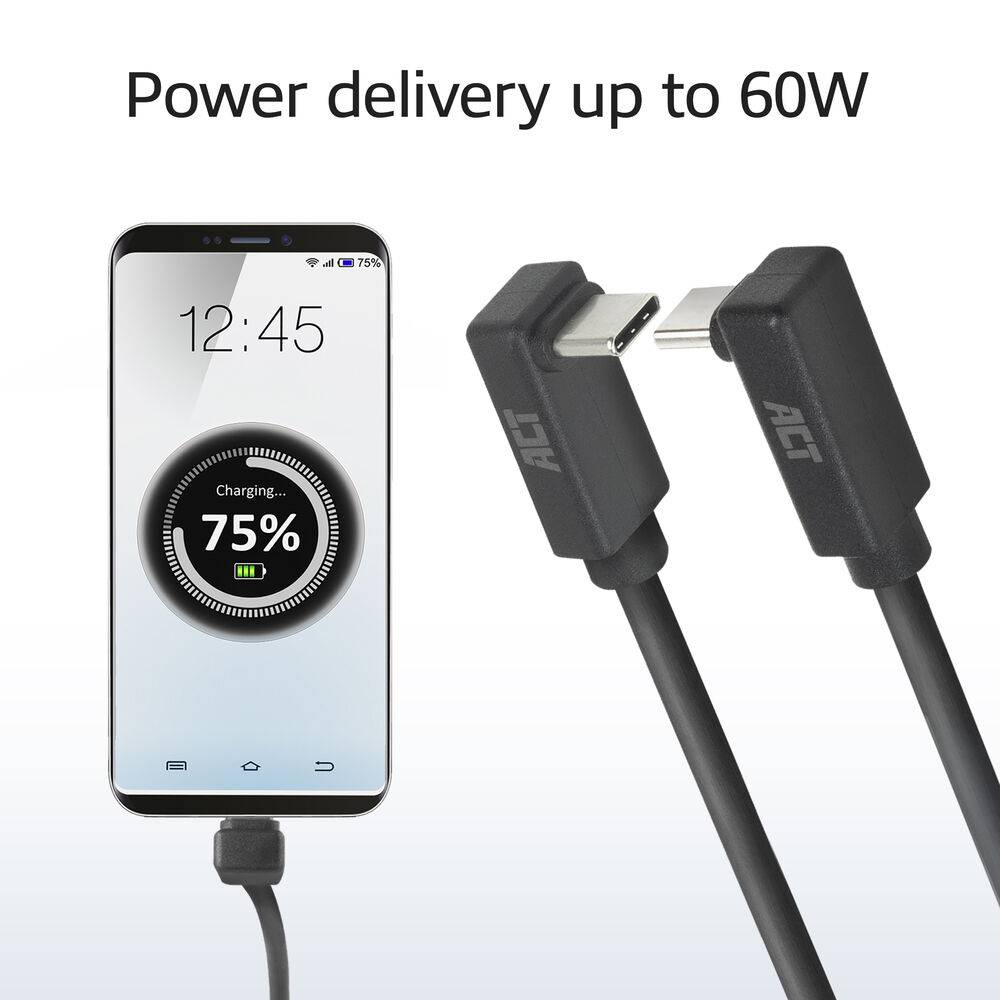 ACT AC7477 USB 3.0 Kabel | 10Gbps 60W USB Type-C® (haaks boven/beneden) naar USB Type-C® (haaks boven/beneden…-2