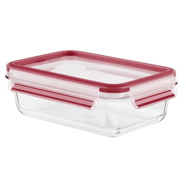 emsa Frischhaltedose CLIP & CLOSE Glas, 0,70 Liter mit roter Dichtung, rechteckig, Borosilikatglas, 420 Grad - 1 Stück-2