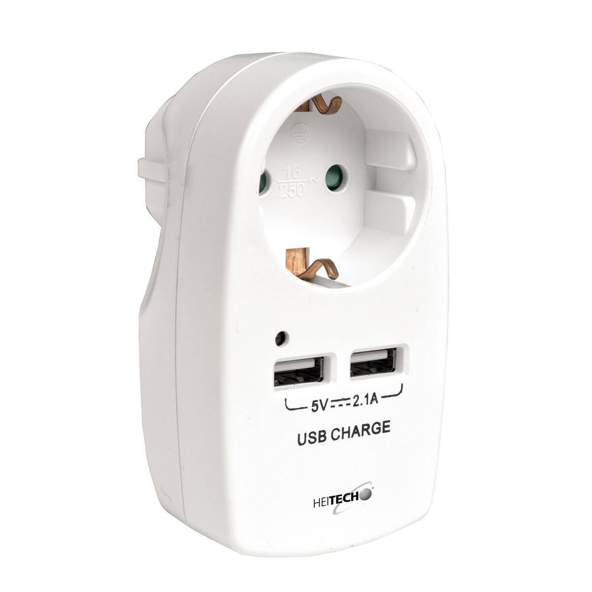 Heitech stopcontactadapter met 2 USB-poorten-0