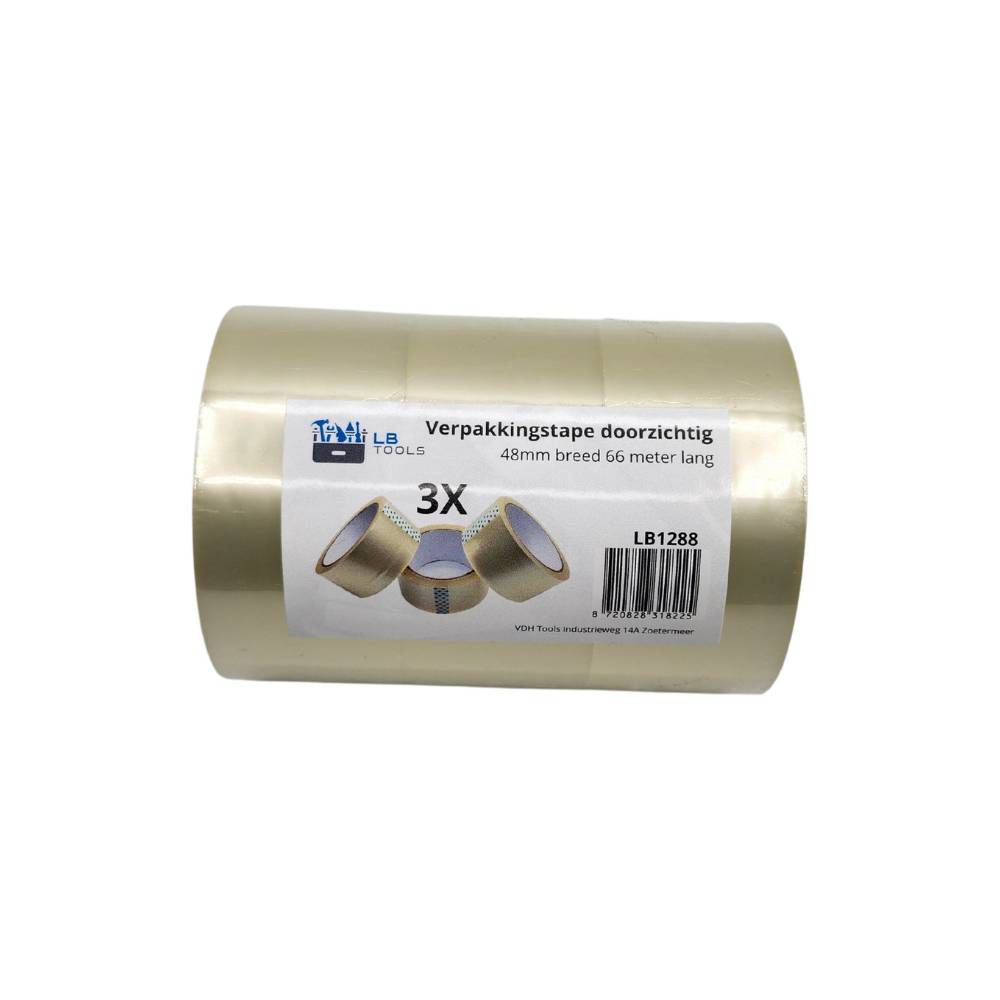 LB TOOLS Transparant verpakkingstape 48mm breed en 66 meter lang (3st)-1
