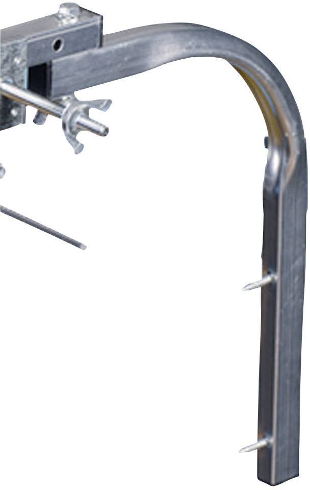 Metalen maaidraadhouderklem: Gebogen ontwerp met meerdere haken en steunen, geschikt voor het bevestigen van snijdraden aan apparaten.