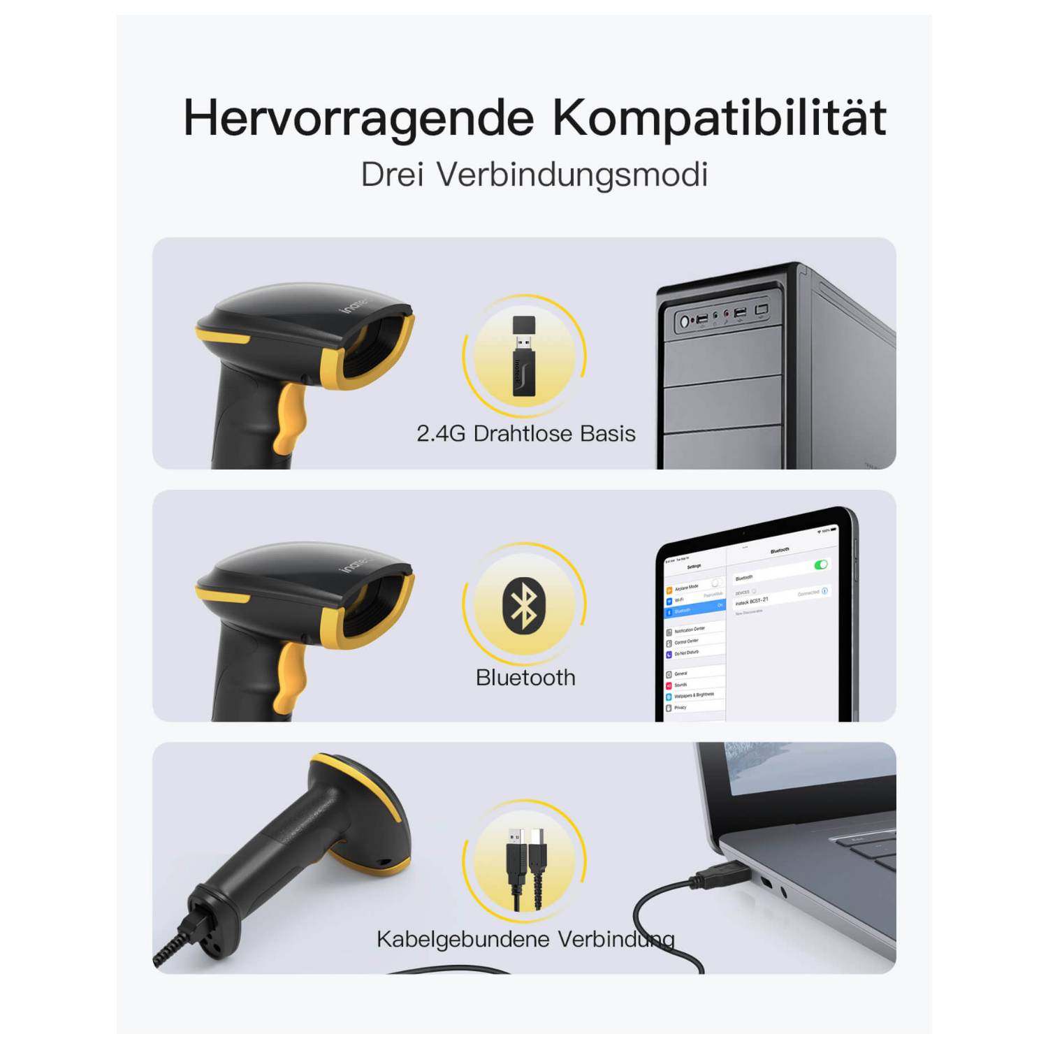 Inateck BCST-35 Draagbare streepjescodelezer 2D CMOS Zwart, Geel-0