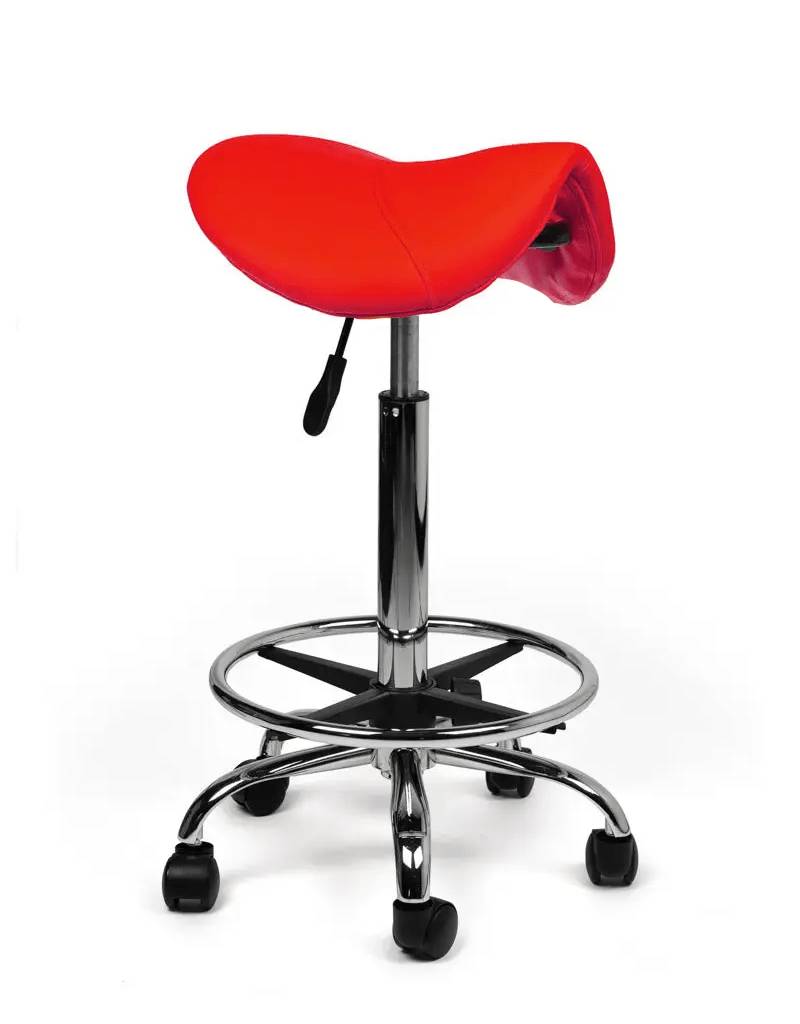 Zadelkruk Rood – Ergonomische Zadelstoel met Wielen – Verstelbare Werkkruk voor Salon, Kappers & Thuisgebruik --0