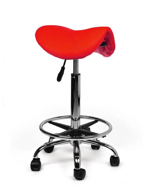 Zadelkruk Rood – Ergonomische Zadelstoel met Wielen – Verstelbare Werkkruk voor Salon, Kappers & Thuisgebruik -