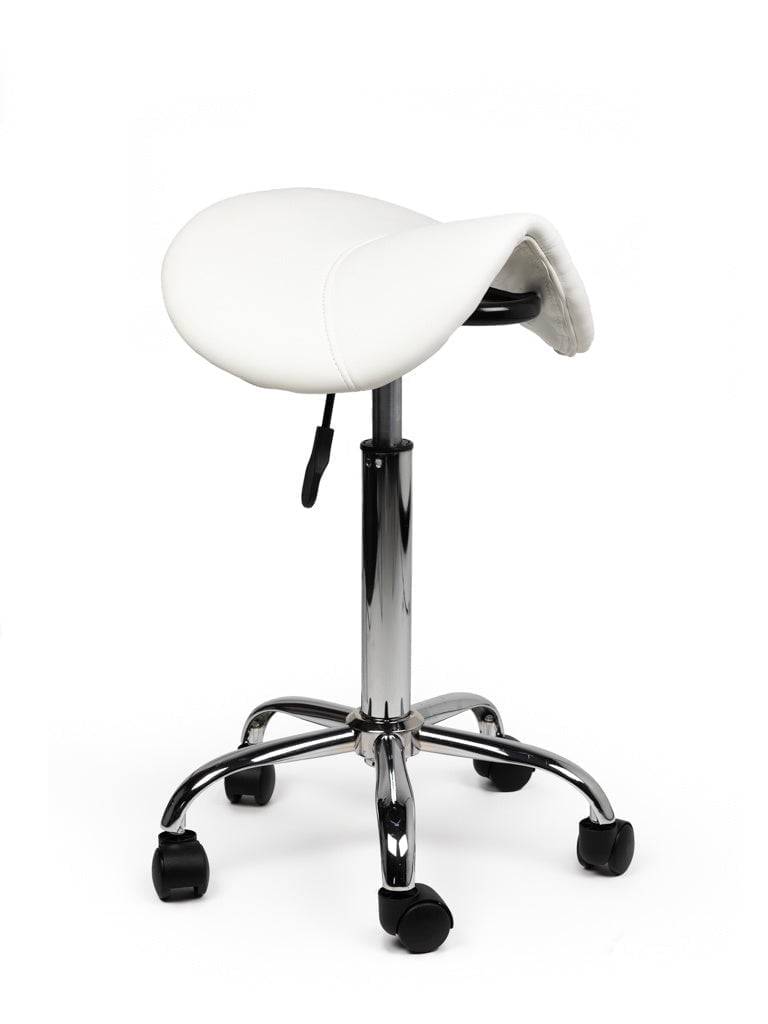 Zadelkruk Wit – Ergonomische Zadelstoel met Wielen – Verstelbare Werkkruk voor Salon, Kappers & Thuisgebruik --0