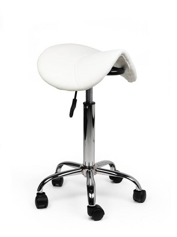 Zadelkruk Wit – Ergonomische Zadelstoel met Wielen – Verstelbare Werkkruk voor Salon, Kappers & Thuisgebruik -