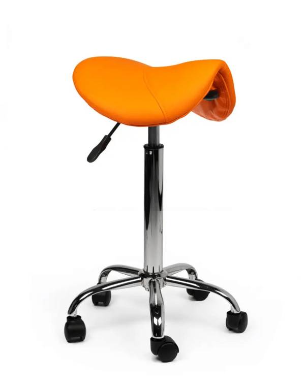 Zadelkruk Oranje – Ergonomische Zadelstoel met Wielen – Verstelbare Werkkruk voor Salon, Kappers & Thuisgebruik -
