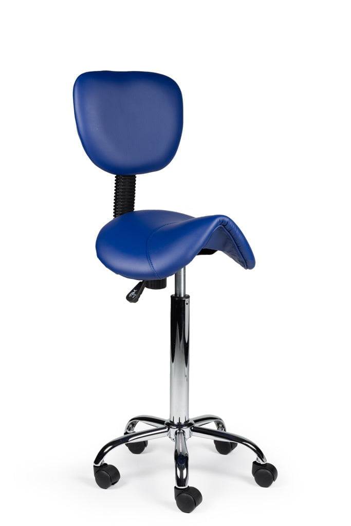 Ergonomische Zadelkruk Blauw met Rugleuning – Verstelbare Zadelstoel met Wielen – Comfortabele Werkkruk voor Salon,-0