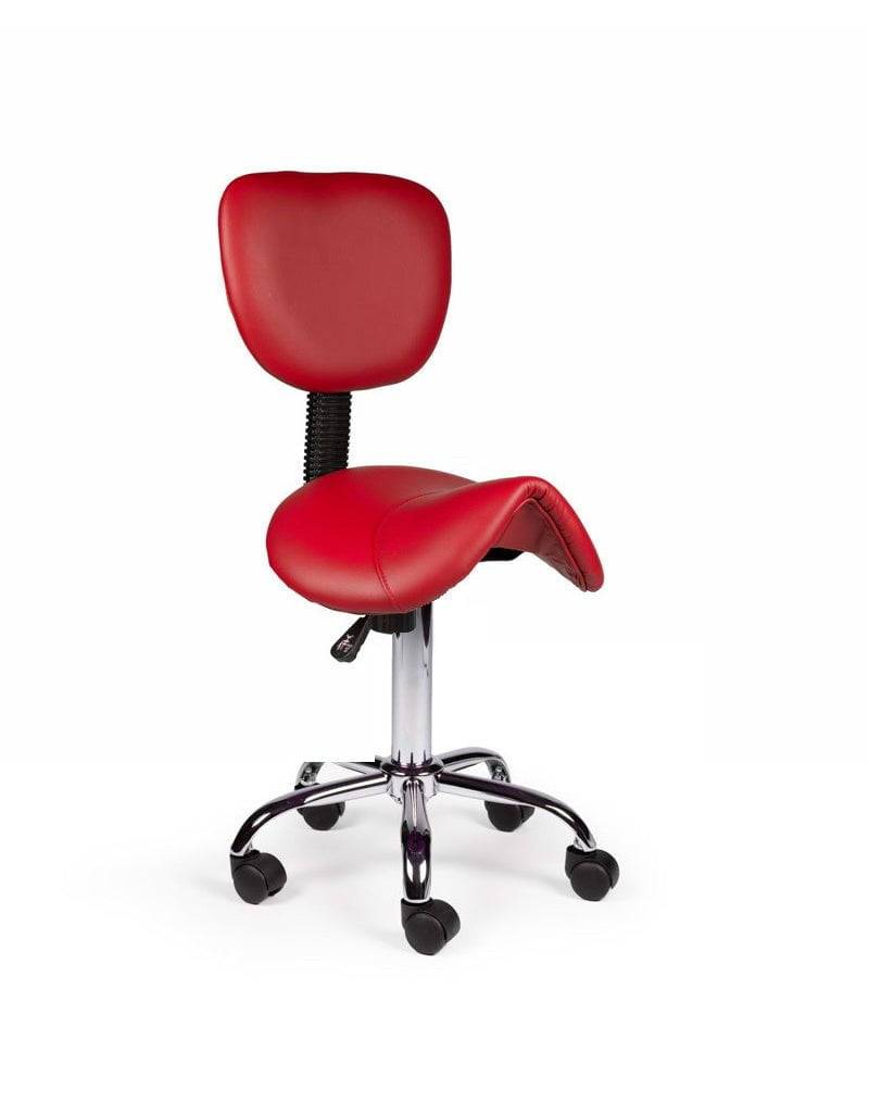 Ergonomische Zadelkruk Rood met Rugleuning – Verstelbare Zadelstoel met Wielen – Comfortabele Werkkruk voor Salon,-0