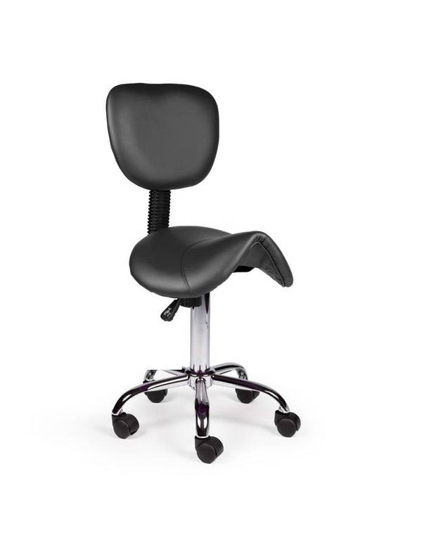 Ergonomische Zadelkruk Zwart met Rugleuning – Verstelbare Zadelstoel met Wielen – Comfortabele Werkkruk voor Salon,