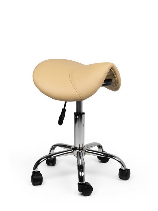 Zadelkruk Beige – Ergonomische Zadelstoel met Wielen – Verstelbare Werkkruk voor Salon, Kappers & Thuisgebruik -