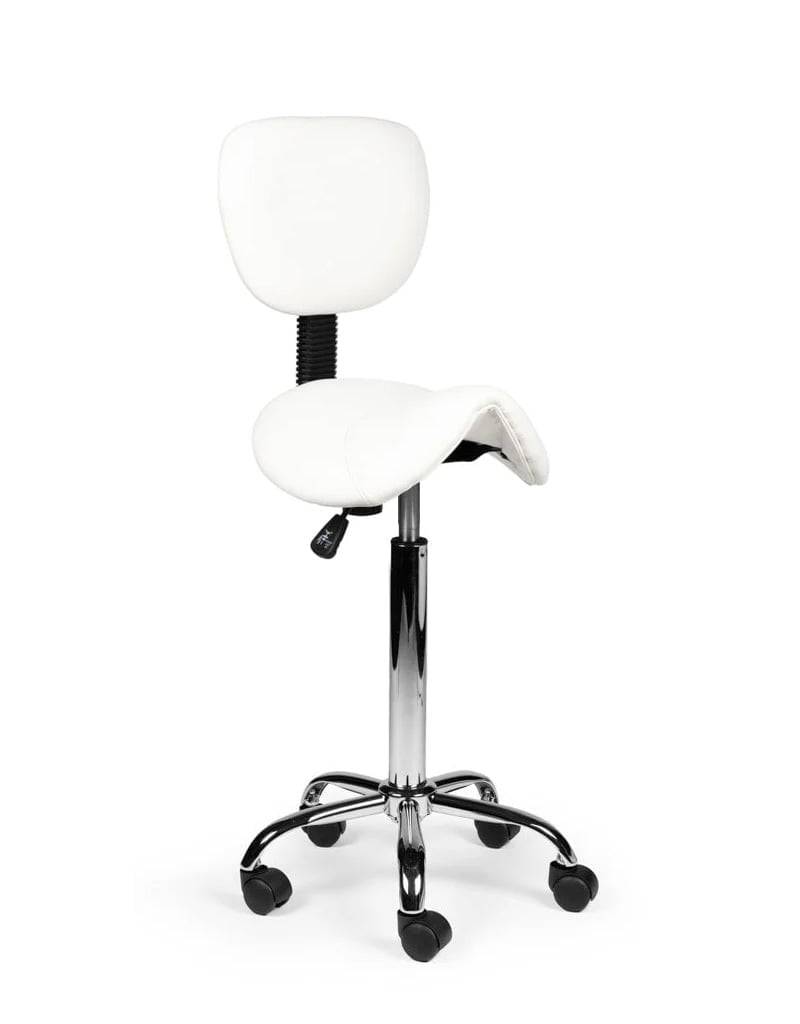 Ergonomische Zadelkruk Wit met Rugleuning – Verstelbare Zadelstoel met Wielen – Comfortabele Werkkruk voor Salon,-0