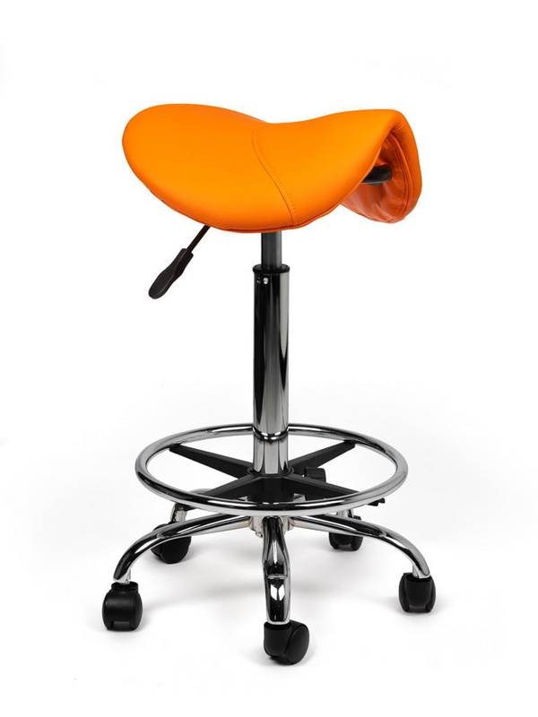 Zadelkruk Oranje – Ergonomische Zadelstoel met Wielen – Verstelbare Werkkruk voor Salon, Kappers & Thuisgebruik -