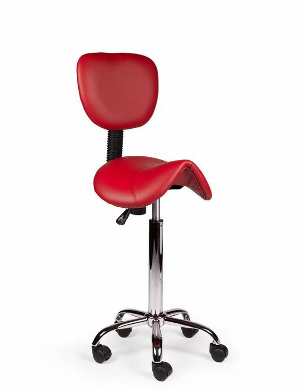 Ergonomische Zadelkruk Rood met Rugleuning – Verstelbare Zadelstoel met Wielen – Comfortabele Werkkruk voor Salon,