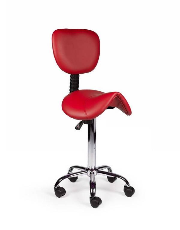 Ergonomische Zadelkruk Rood met Rugleuning – Verstelbare Zadelstoel met Wielen – Comfortabele Werkkruk voor Salon,