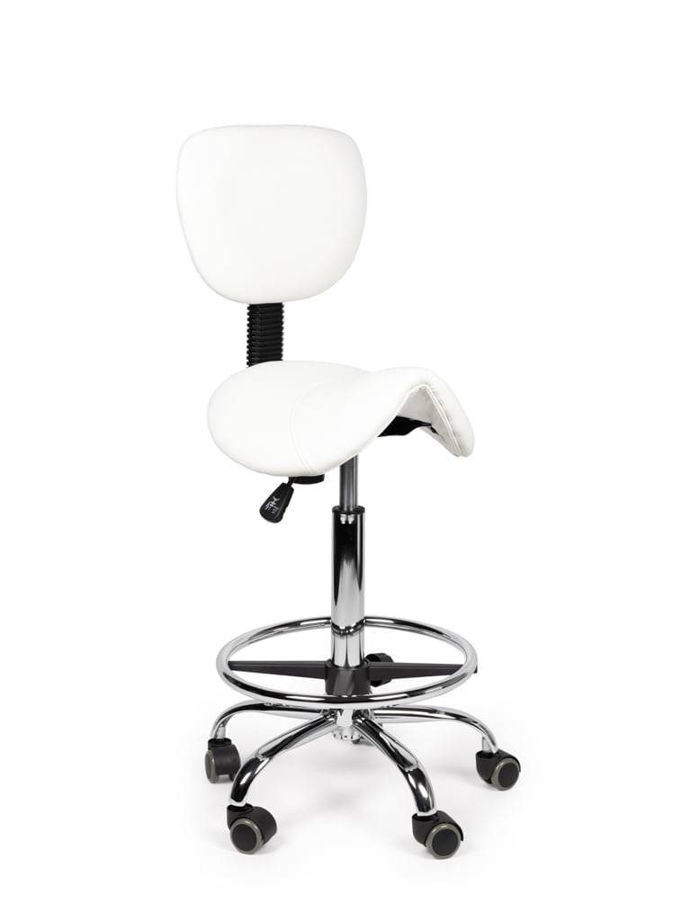 Ergonomische Zadelkruk met Rugleuning Wit op Wielen-0