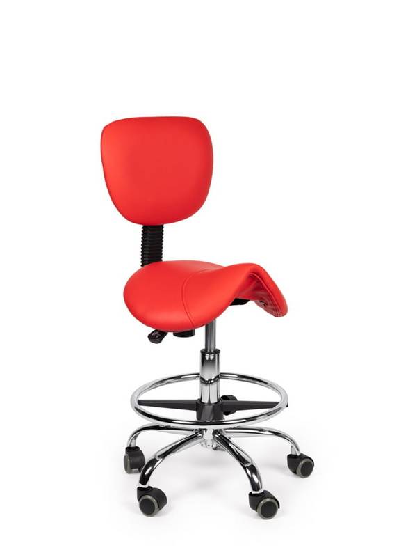 Ergonomische Zadelkruk Rood met Rugleuning – Verstelbare Zadelstoel met Wielen – Comfortabele Werkkruk voor Salon,