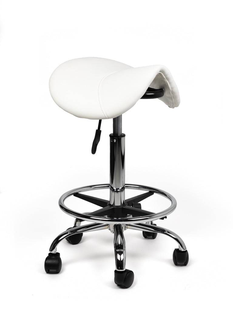 Zadelkruk Wit – Ergonomische Zadelstoel met Wielen – Verstelbare Werkkruk voor Salon, Kappers & Thuisgebruik --0