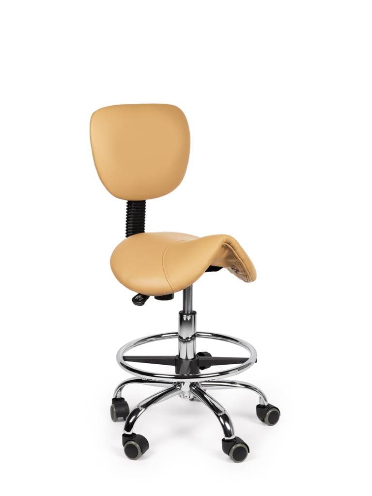 Ergonomische Zadelkruk Beige met Rugleuning – Verstelbare Zadelstoel met Wielen – Comfortabele Werkkruk voor Salon,-0