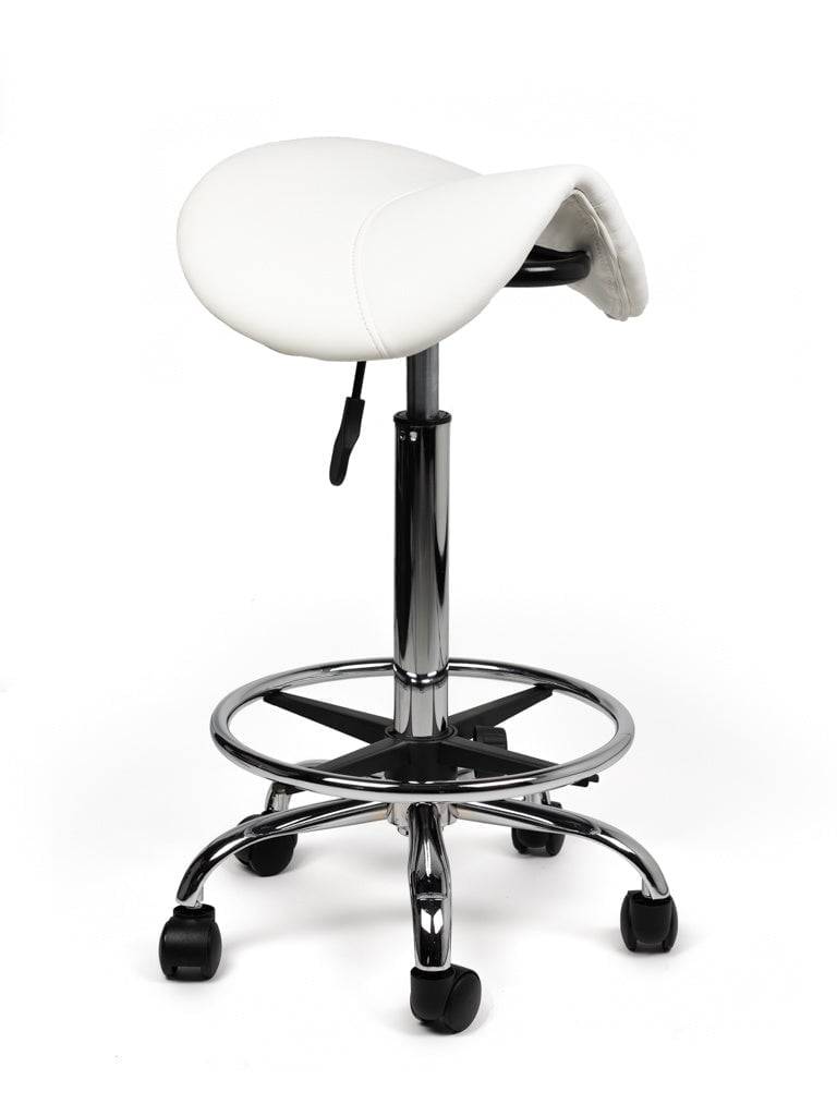 Zadelkruk Wit – Ergonomische Zadelstoel met Wielen – Verstelbare Werkkruk voor Salon, Kappers & Thuisgebruik --0