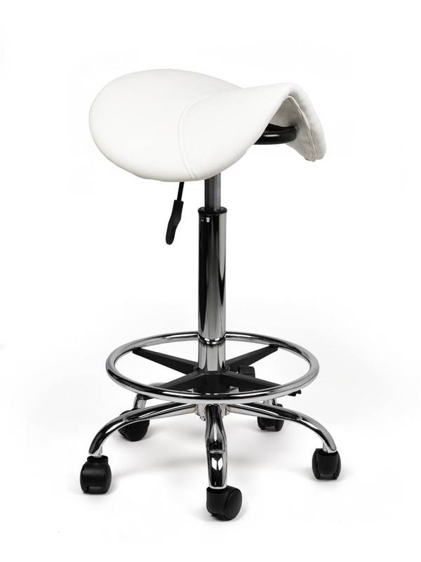 Zadelkruk Wit – Ergonomische Zadelstoel met Wielen – Verstelbare Werkkruk voor Salon, Kappers & Thuisgebruik -