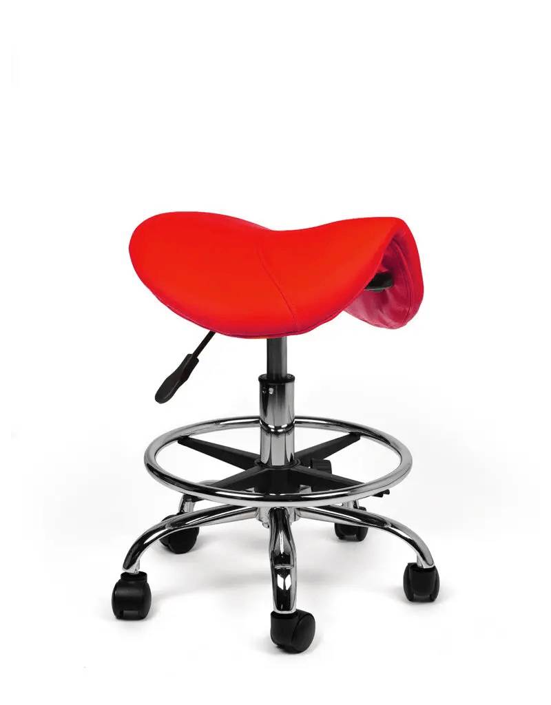 Zadelkruk Rood – Ergonomische Zadelstoel met Wielen – Verstelbare Werkkruk voor Salon, Kappers & Thuisgebruik --0