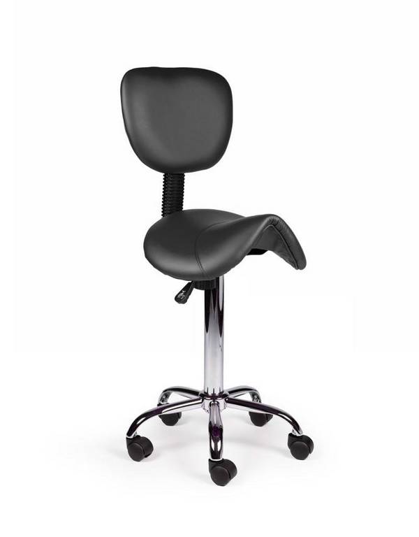 Ergonomische Zadelkruk Zwart met Rugleuning – Verstelbare Zadelstoel met Wielen – Comfortabele Werkkruk voor Salon,