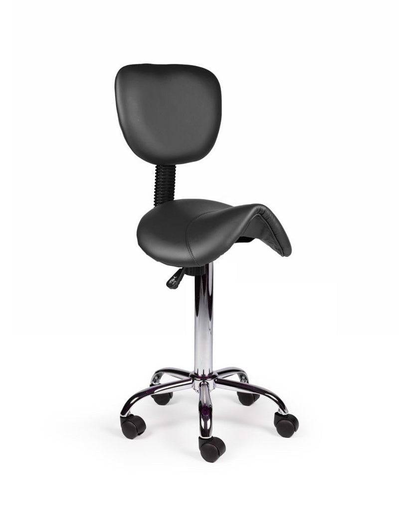 Ergonomische Zadelkruk Zwart met Rugleuning – Verstelbare Zadelstoel met Wielen – Comfortabele Werkkruk voor Salon,-0